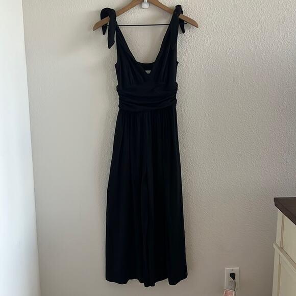 Susana Monaco Black Wide Leg Cropped Tie Strap Jumpsuit Playsuit Small - Picture 1 of 7